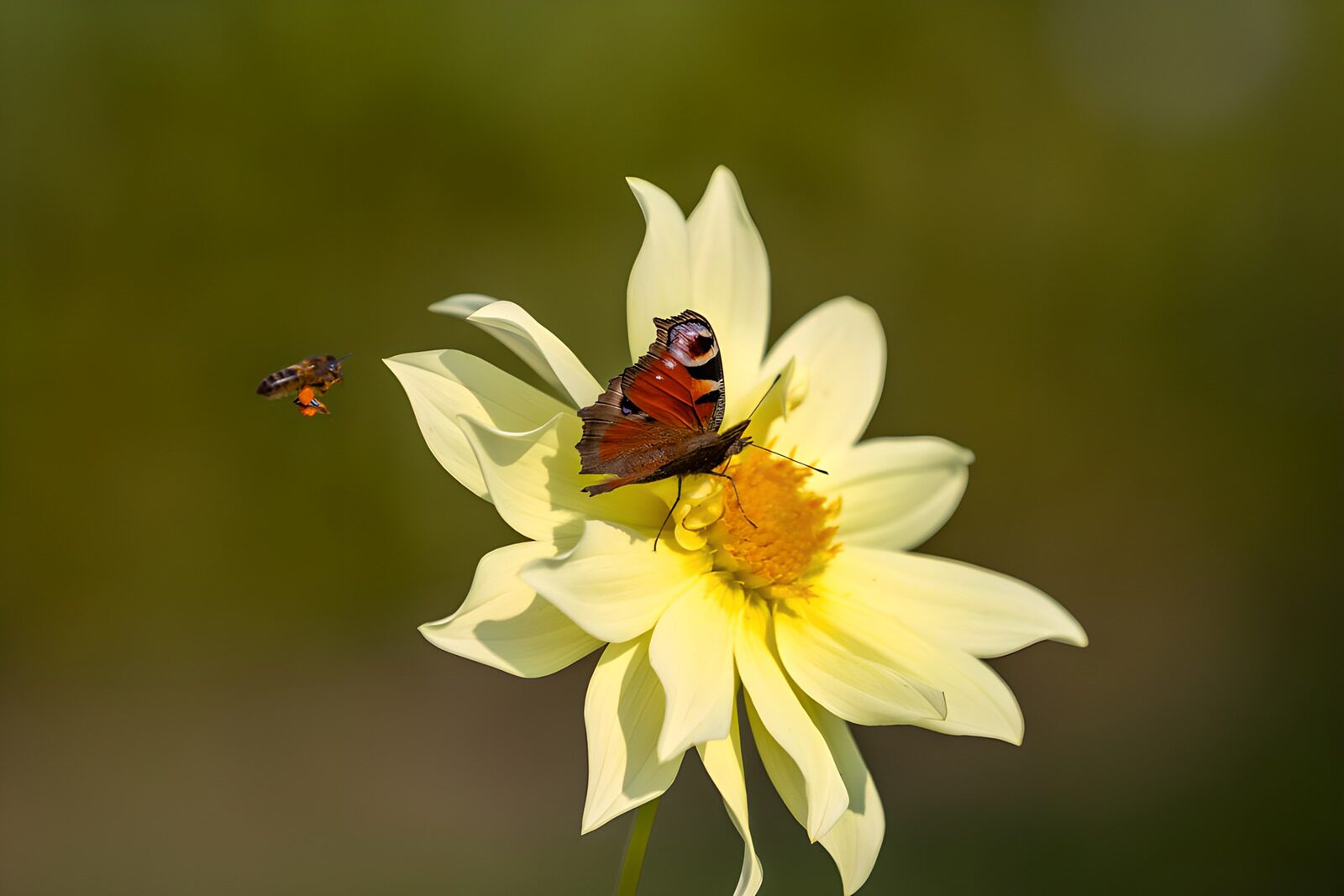 TP67435: Vlinder en bij op een bloemenveld