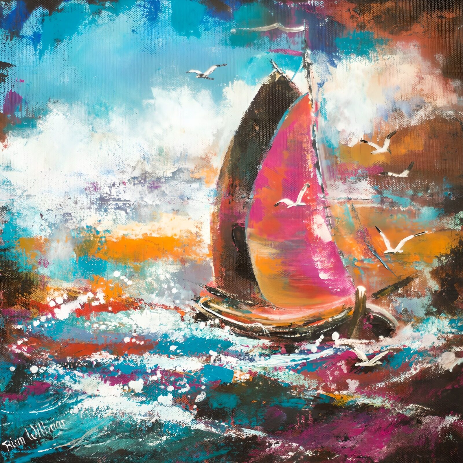 TP76413: Kleurrijke Zeilboot op Zee