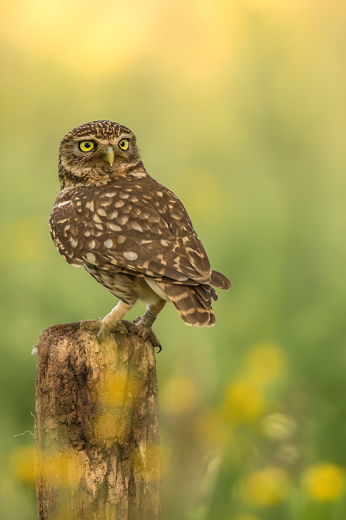 Dwerguil op een houten paal
