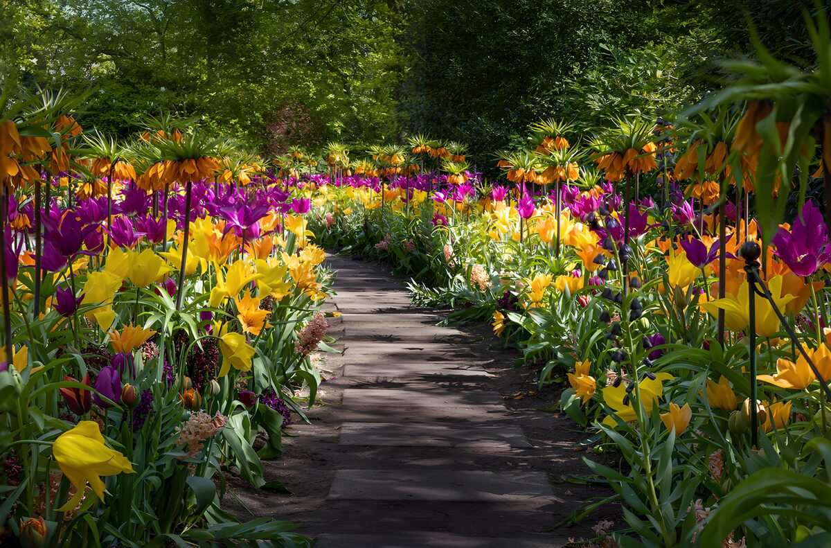 Kleurrijke Bloemenlaan in de Lente