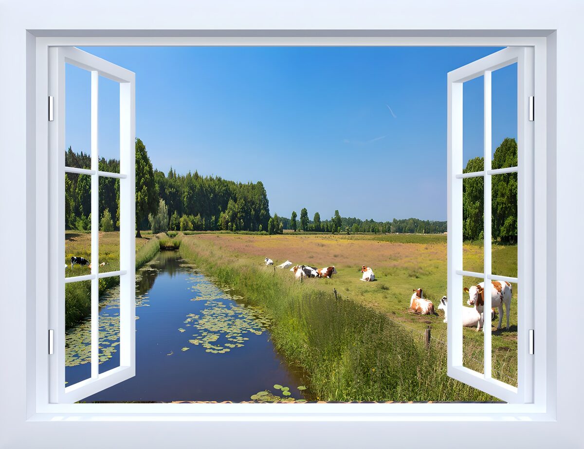 Uitzicht op een groene weiland