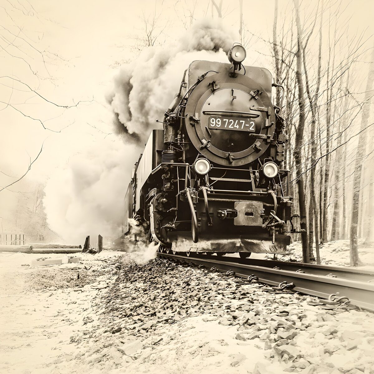 Stoomlocomotief in het winterlandschap