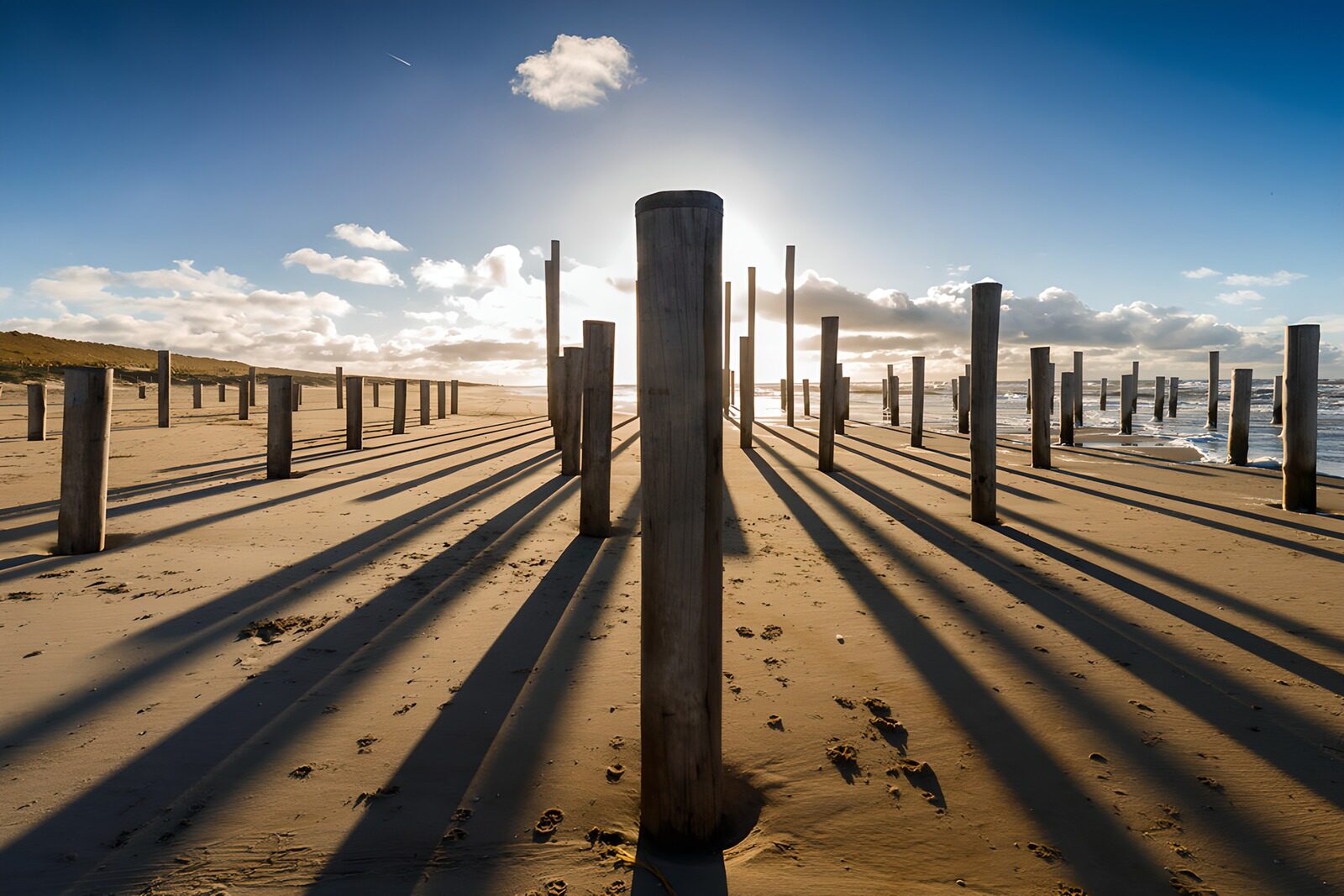 TP47265: Zonsondergang boven het strand met palen