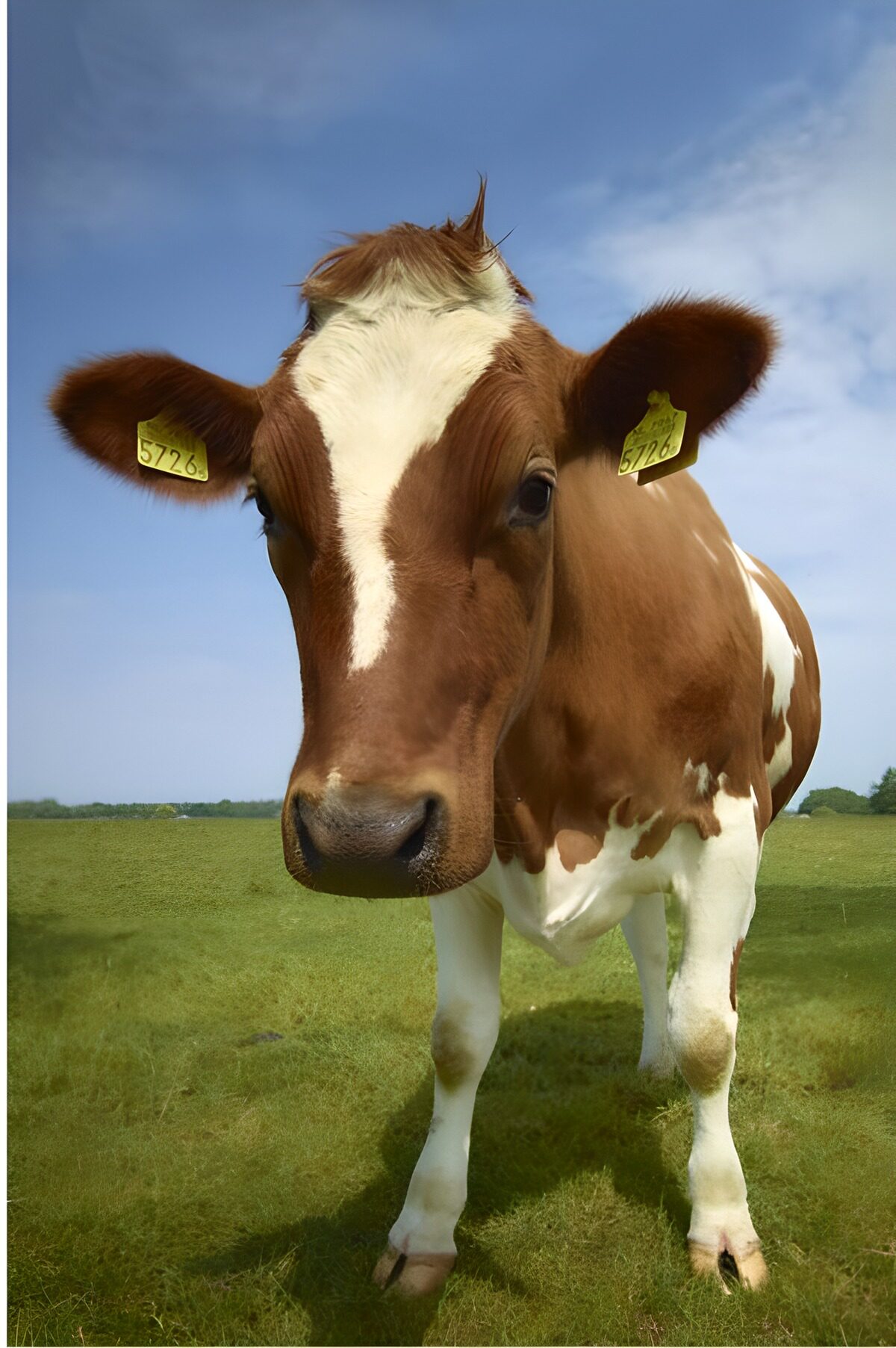 Schattige jonge koe in het gras