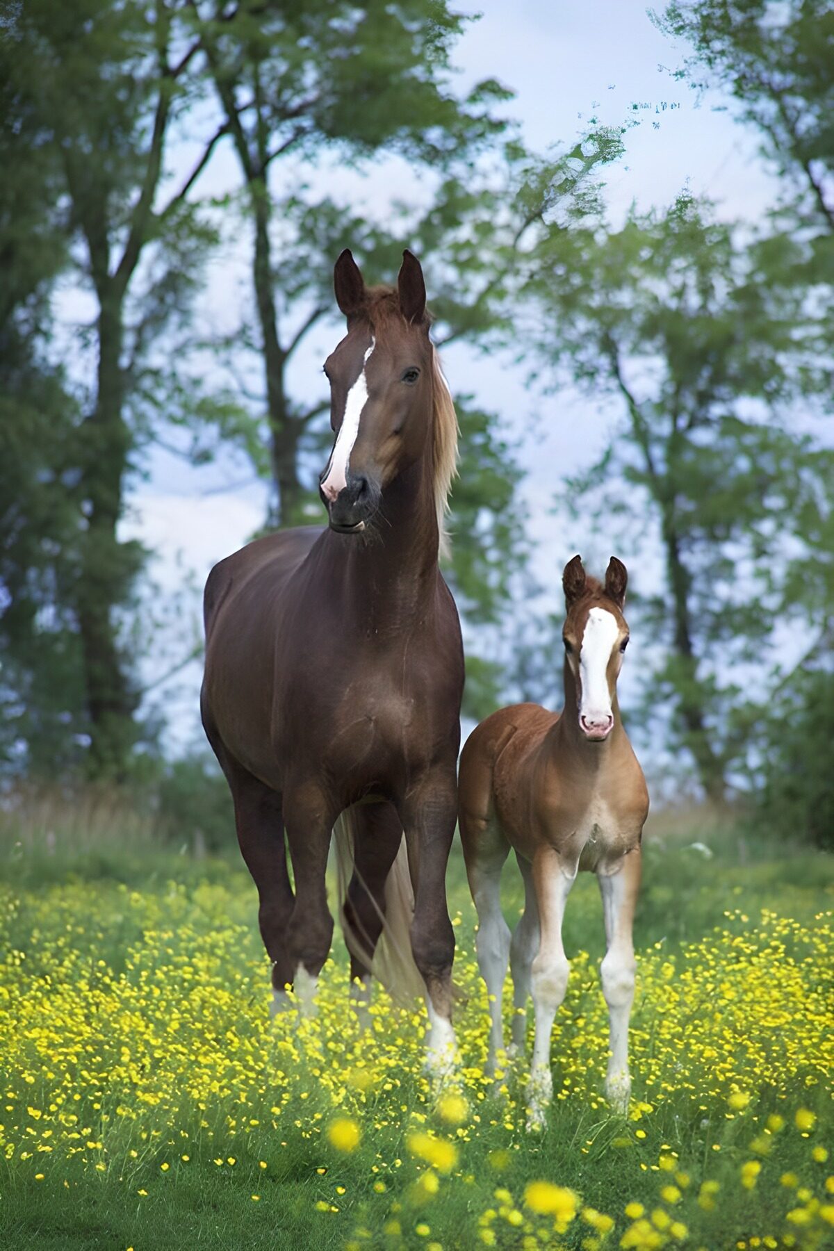 TP31084: Moeder en Veulen in Bloemenveld