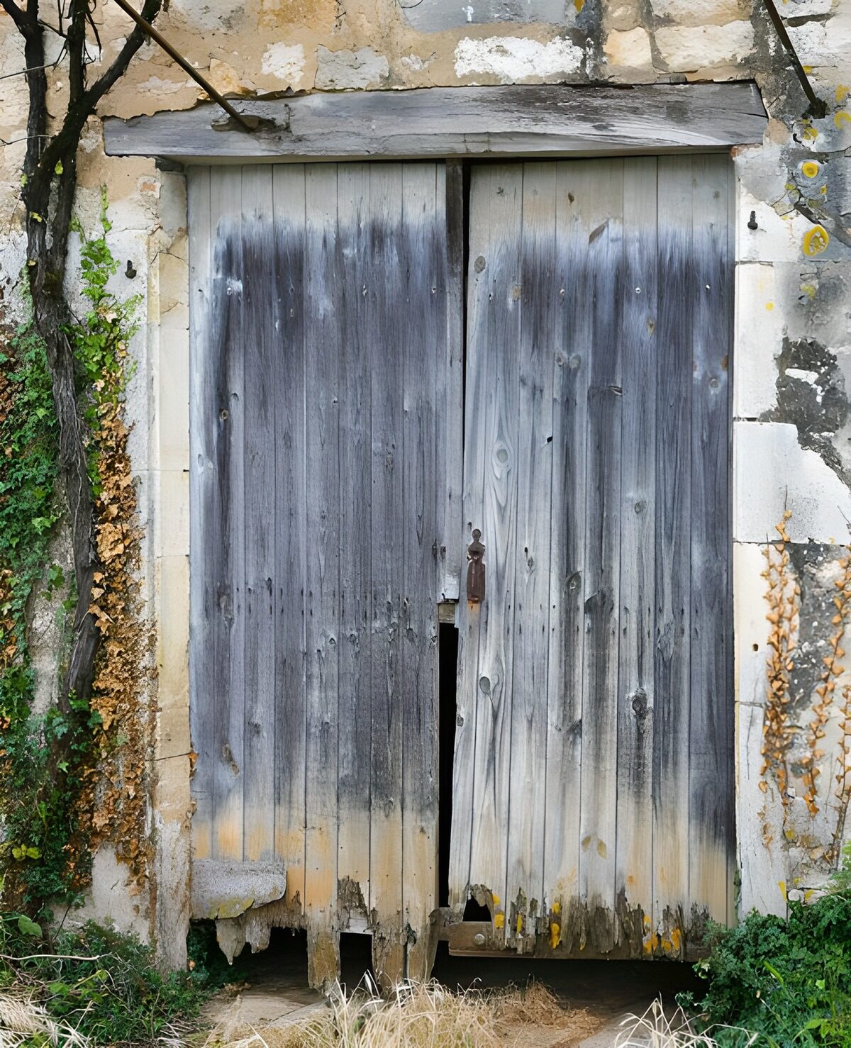 Oude deur in Frankrijk in stenen muur
