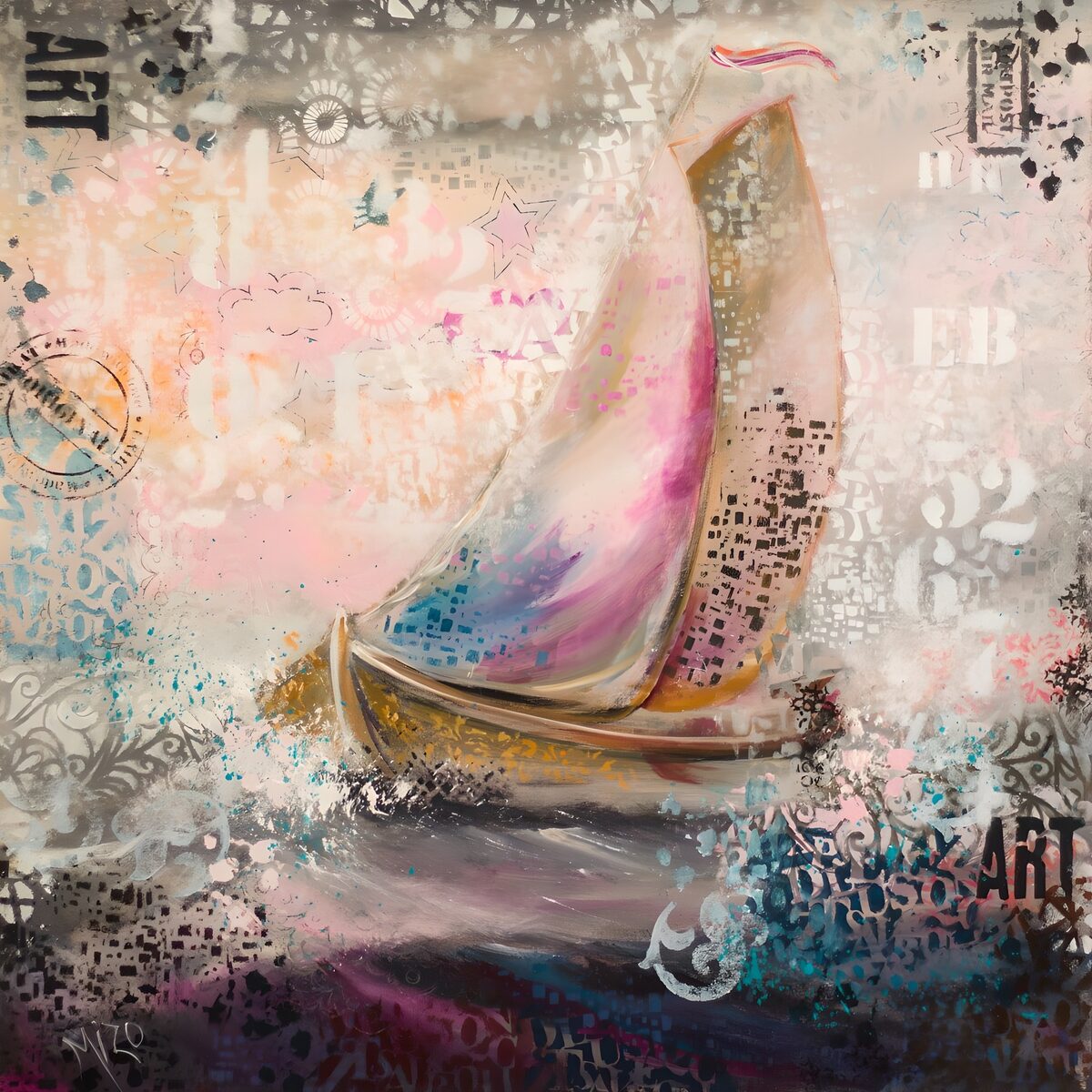 Kleurrijke Zeilboot in Abstracte Omgeving
