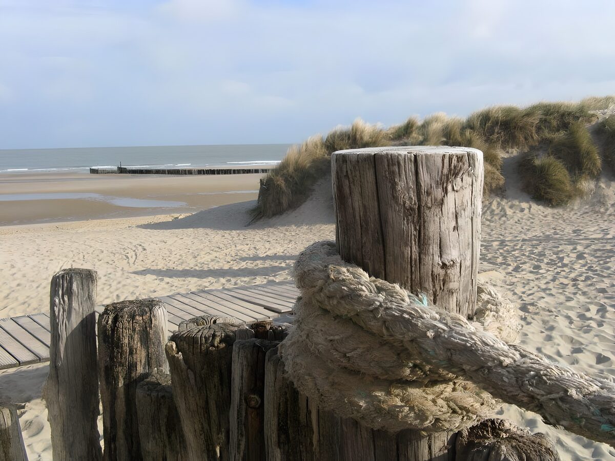 Rustig strand met verankerde palen