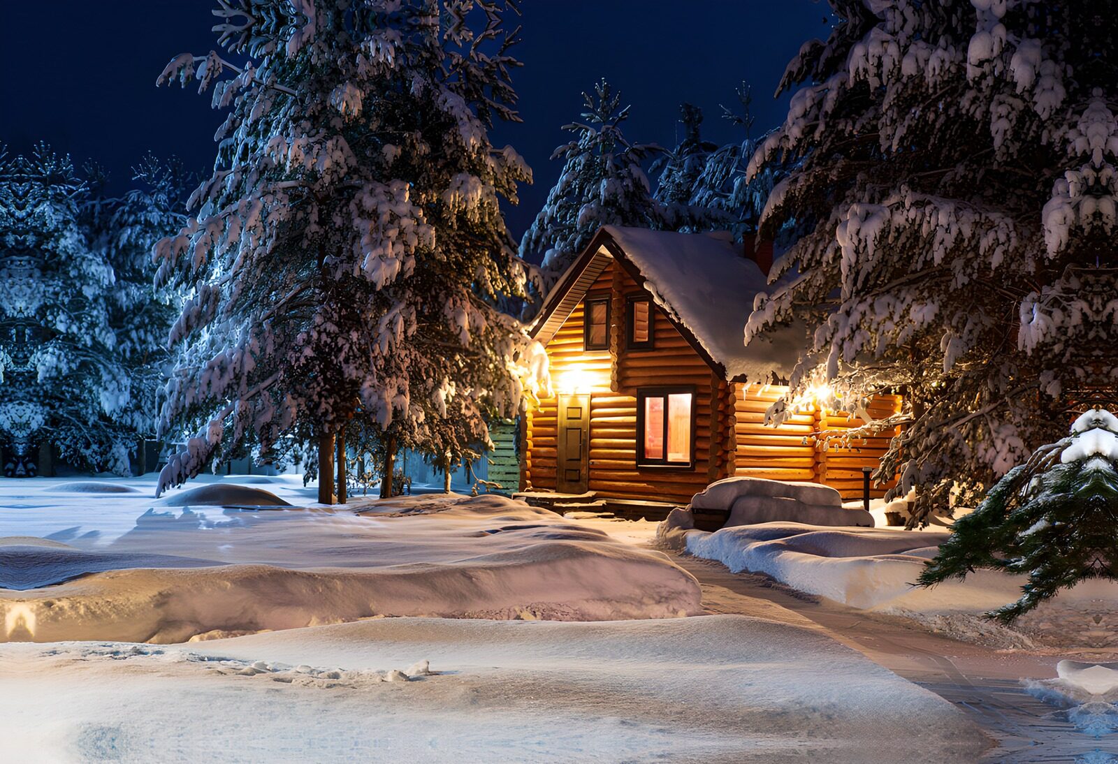 TP41318: Sfeervolle houten woning in de sneeuw