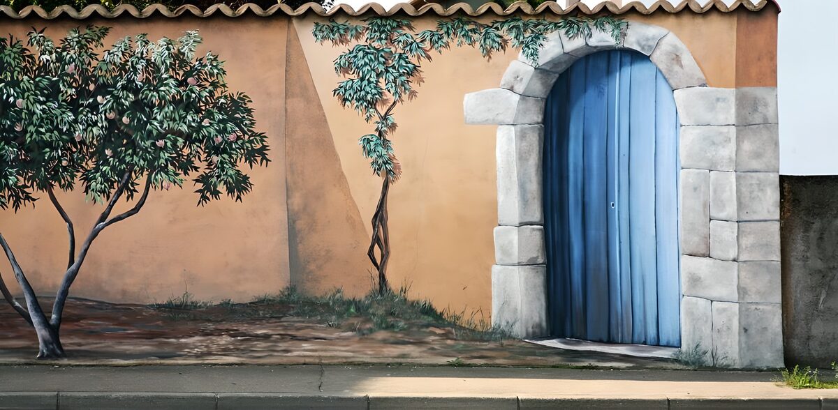3D Muurschildering bij een dorpje in Frankrijk versie 2