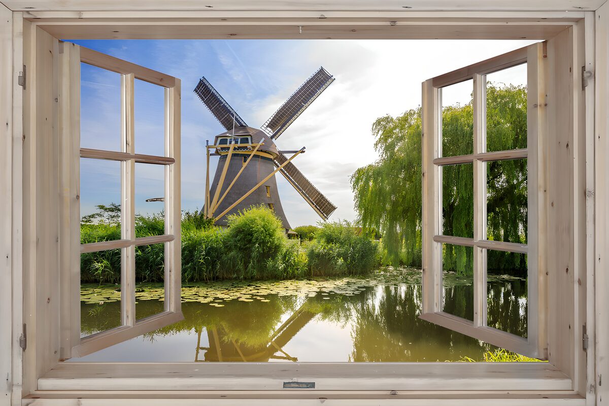 Uitzicht op een traditionele molen