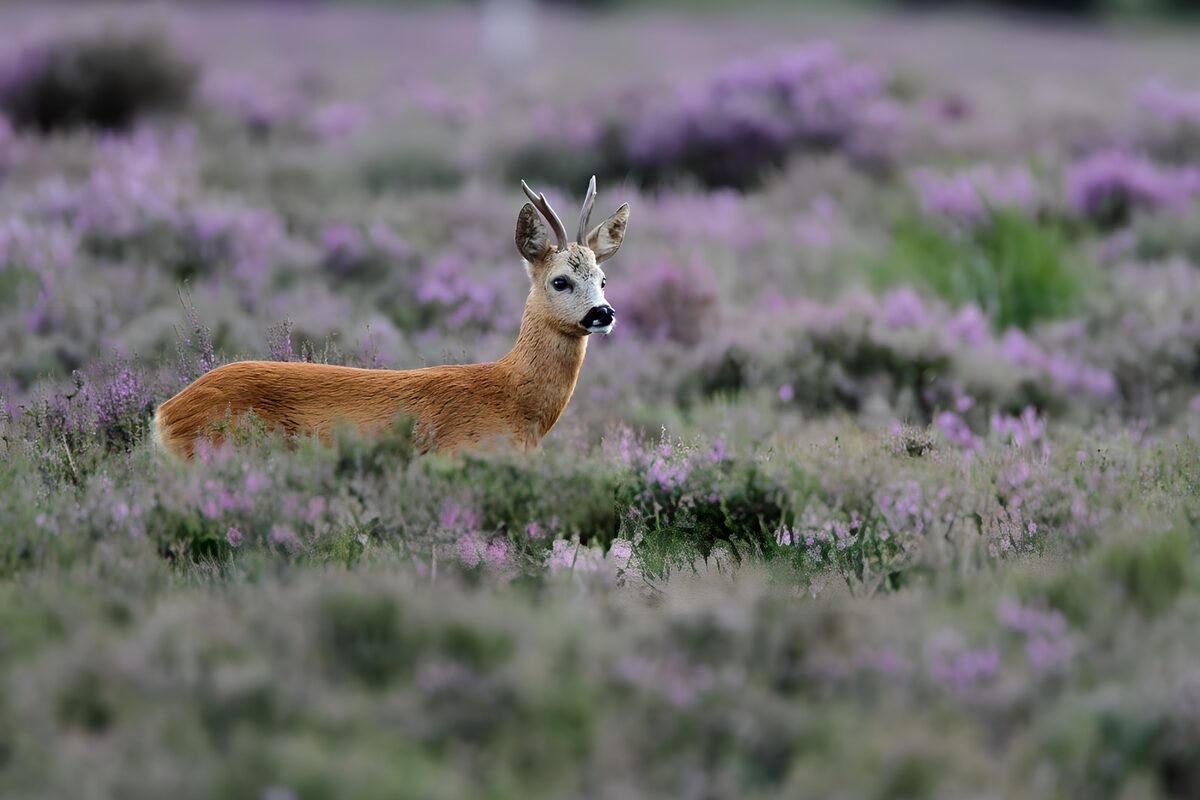 Ree in bloeiende heide