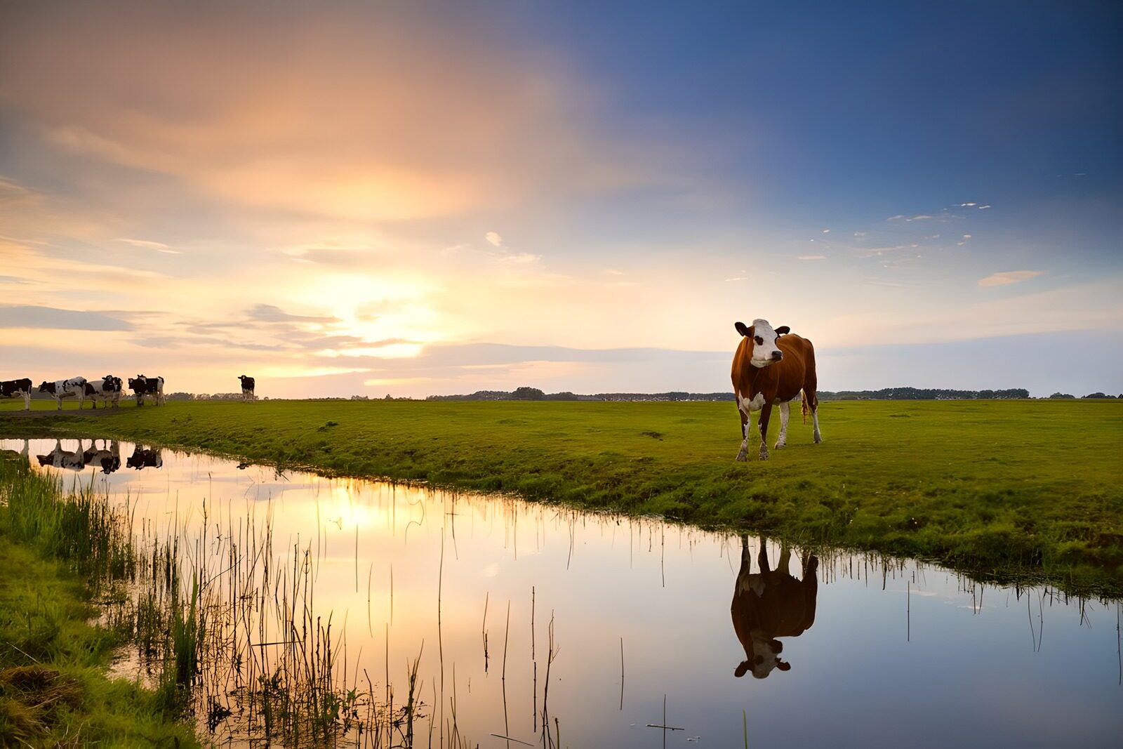 TP72864: Zonsondergang met koeien in het veld
