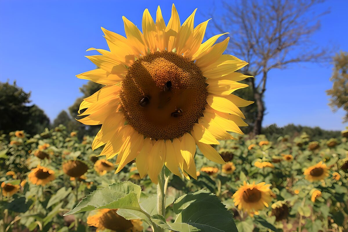 TP28991: Stralende Zonnebloem met Bijen