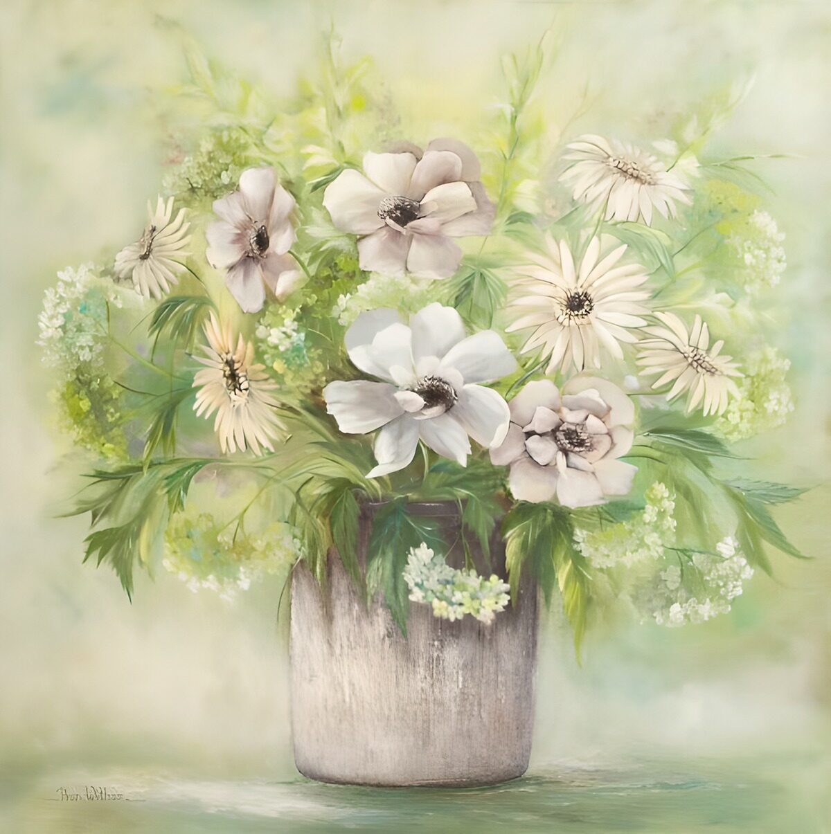 Lente Bloemen in Aardewerk Vaas