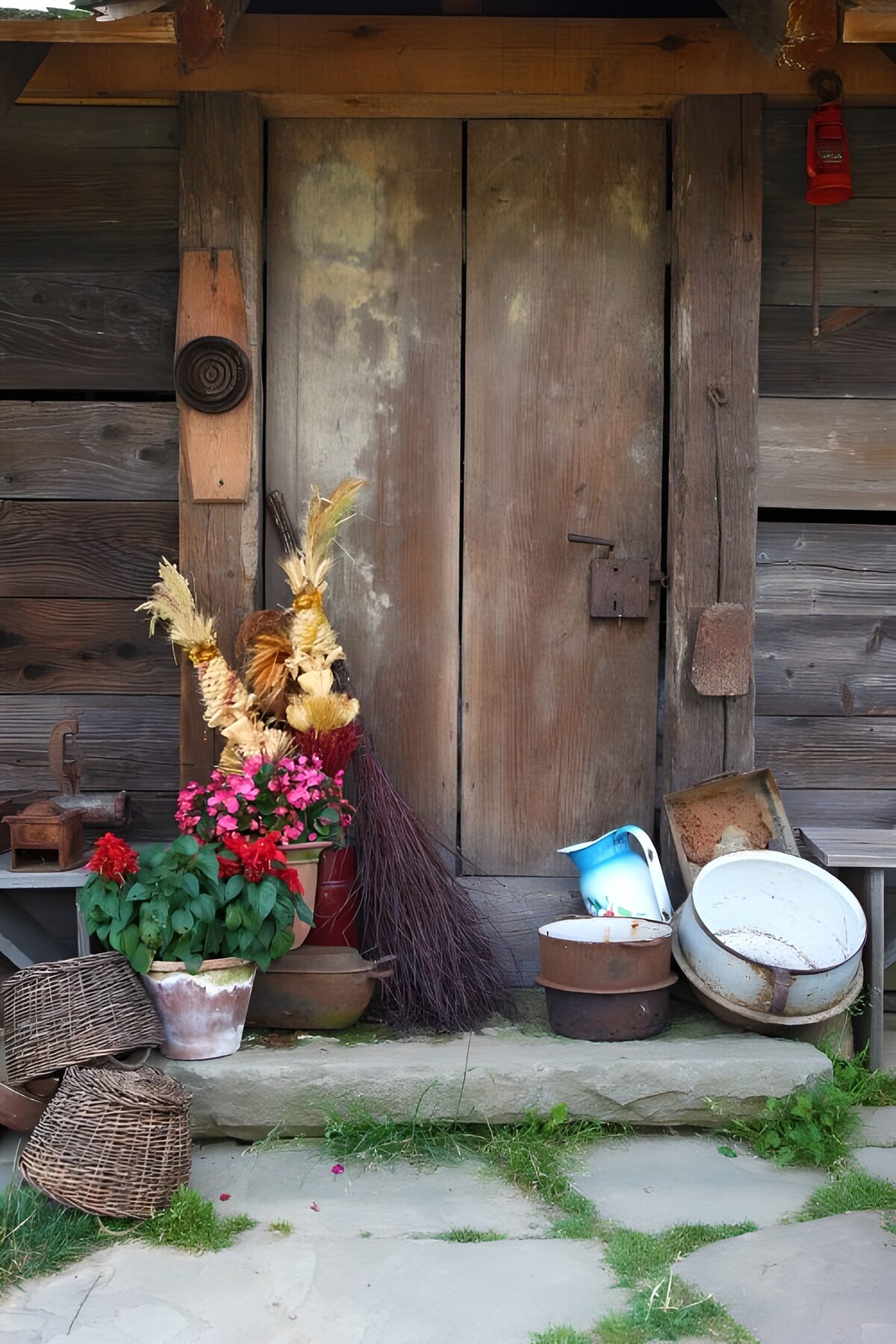 Oude Schuurdeur met Decoraties