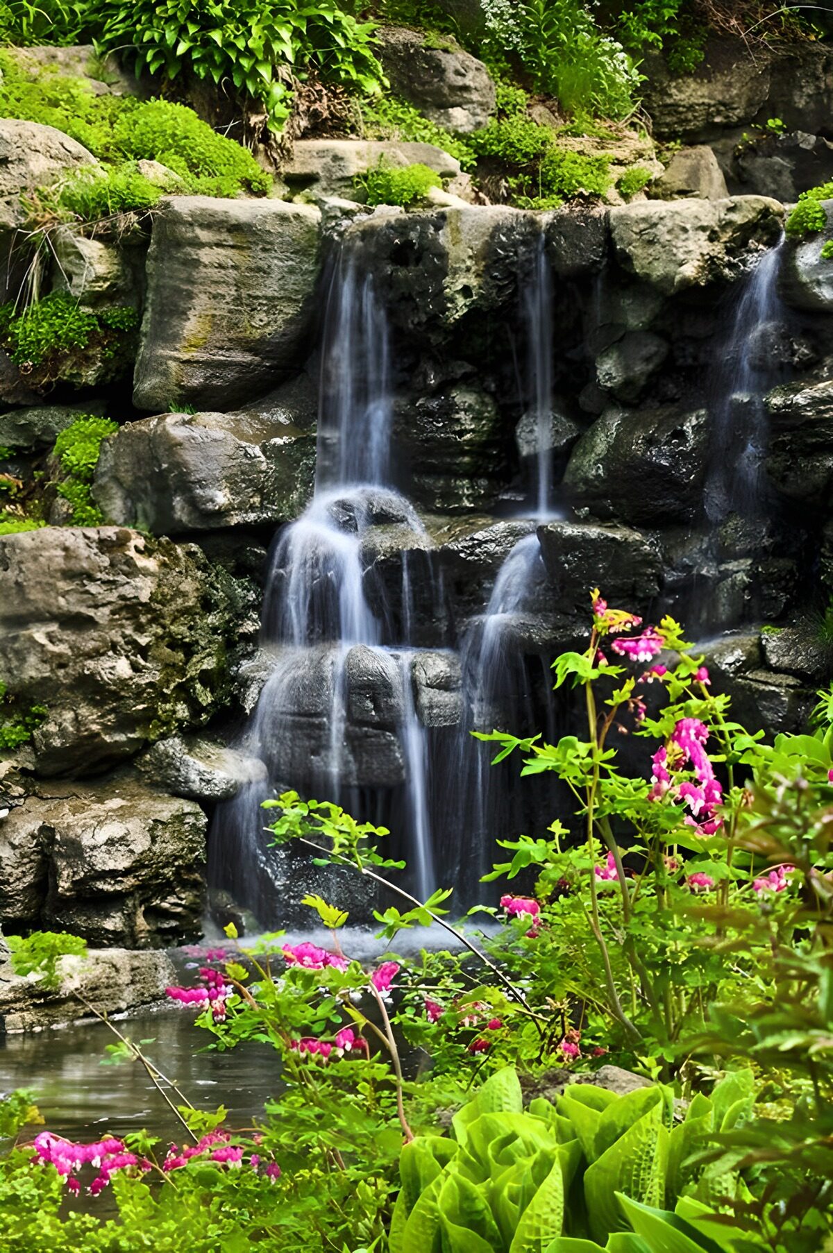 Waterval tussen levendige natuur