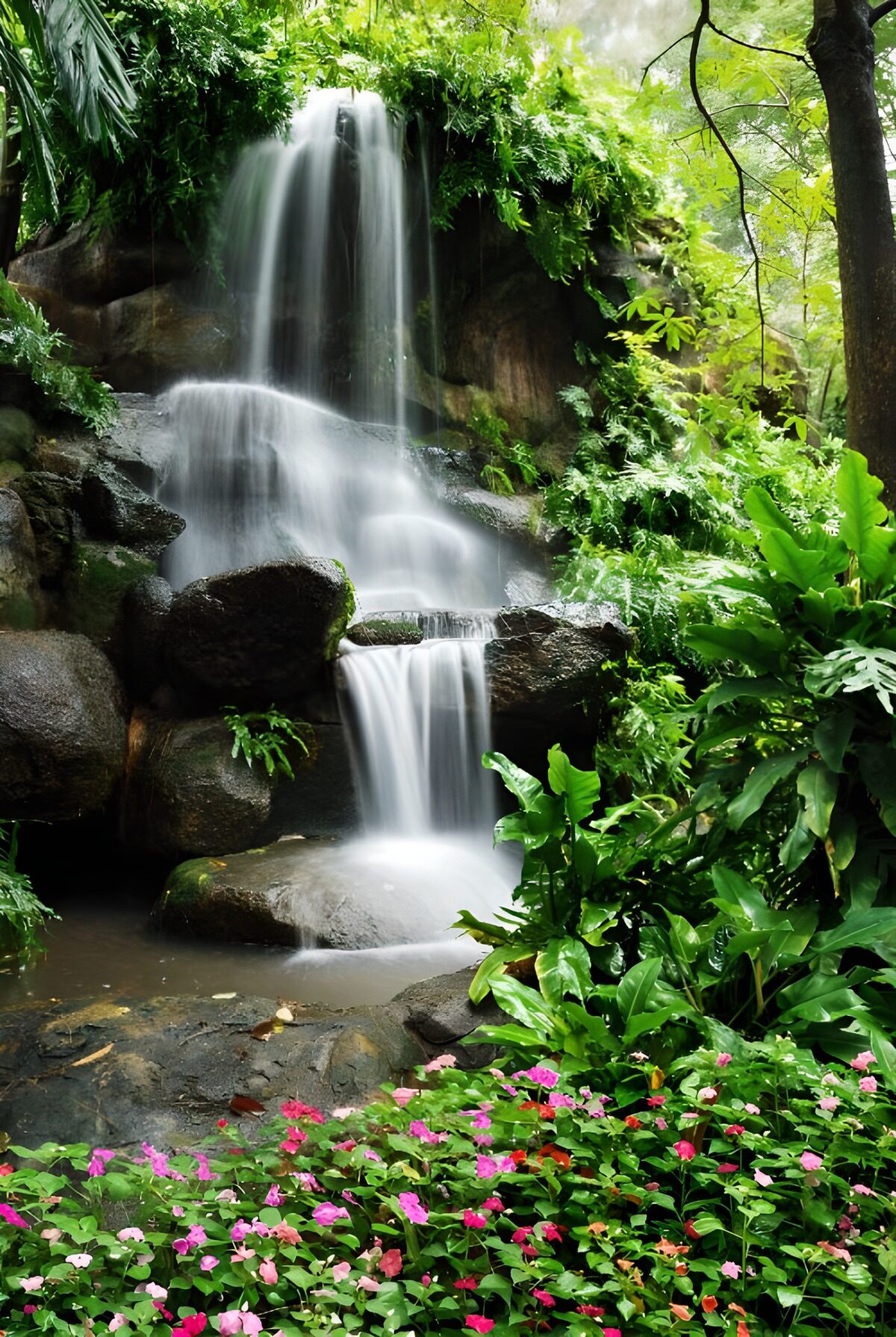 TP12375: Waterval omringd door weelderige natuur