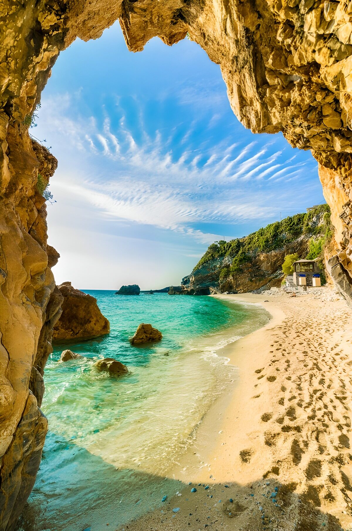 Uitzicht op een paradijselijk strand