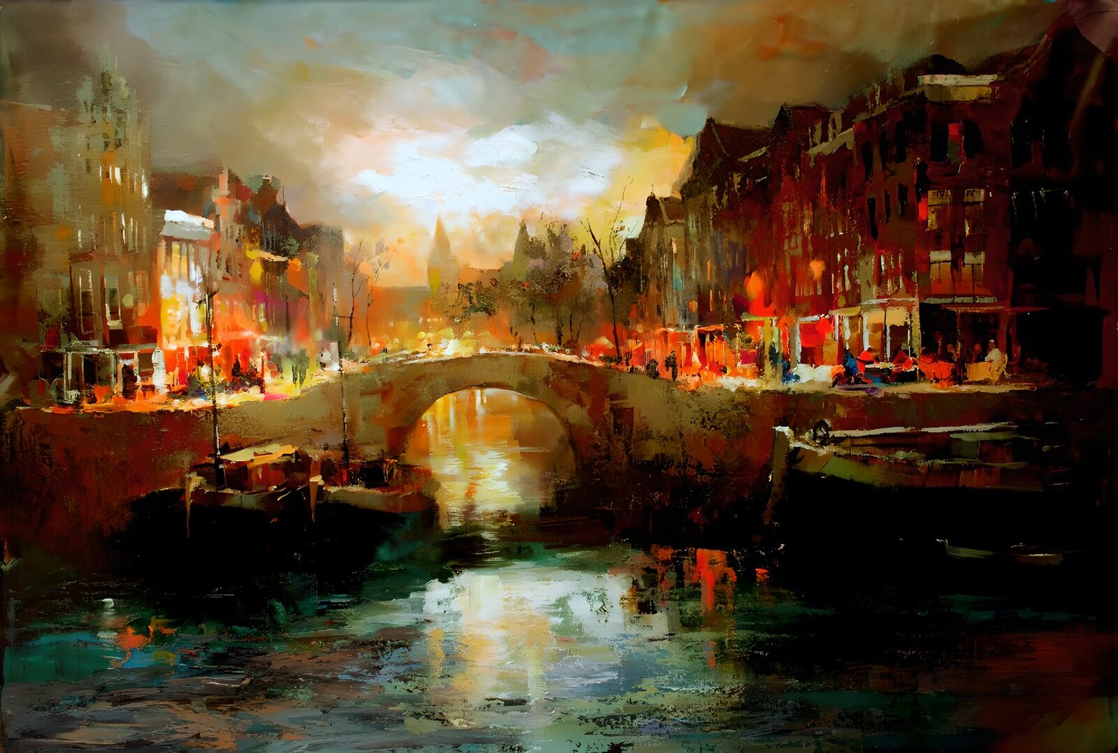 TP43164: Avondgloren boven de Amsterdamse gracht