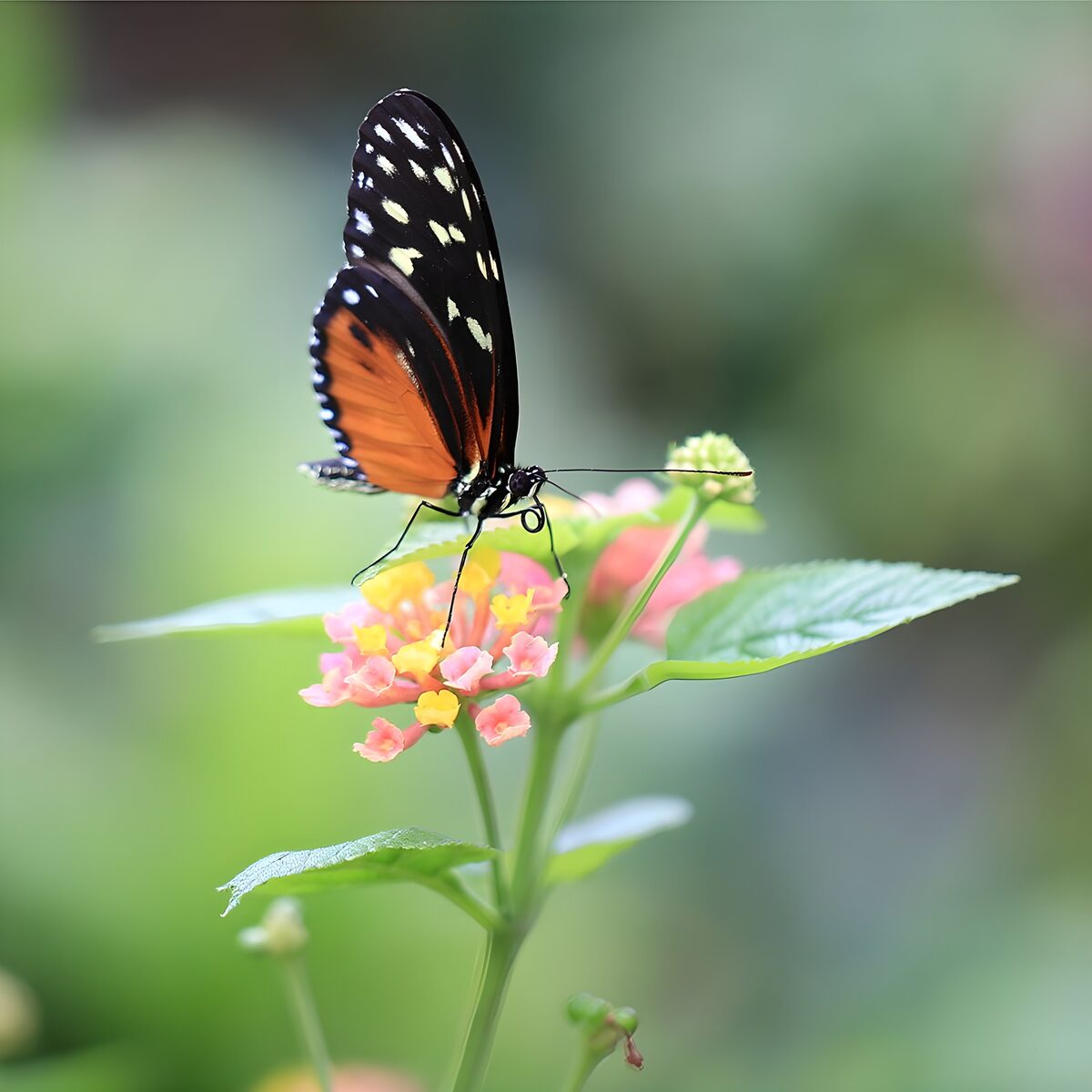 Oranje zandoog vlinder op bloem