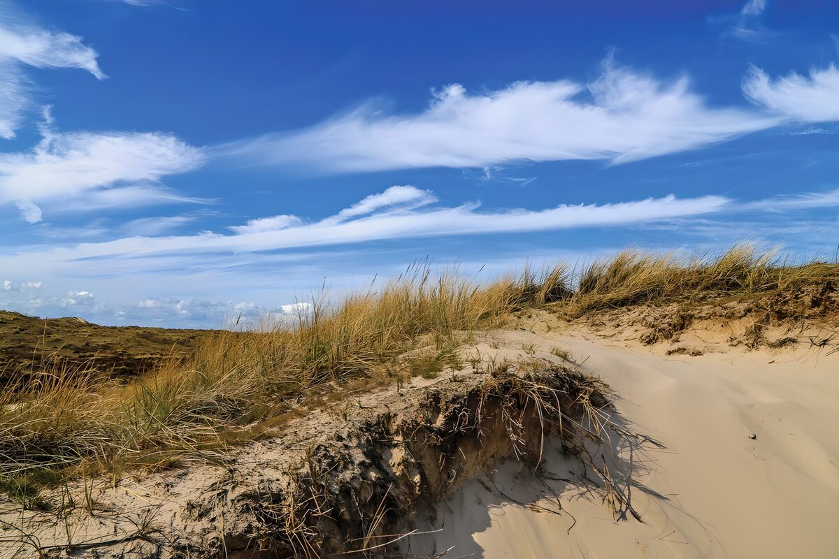 Zandduinen onder een heldere hemel