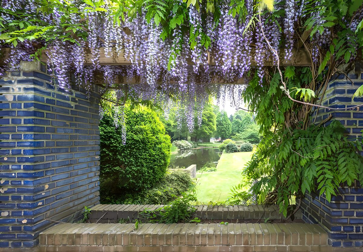 Bloemrijke doorgang naar de tuin