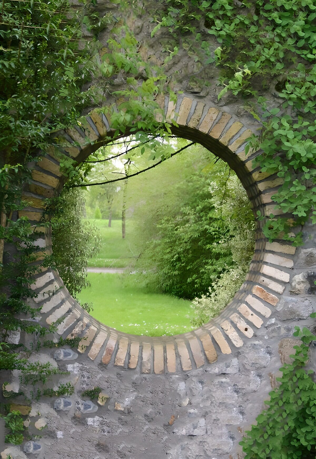 TP32392: Rond venster in een groene omgeving