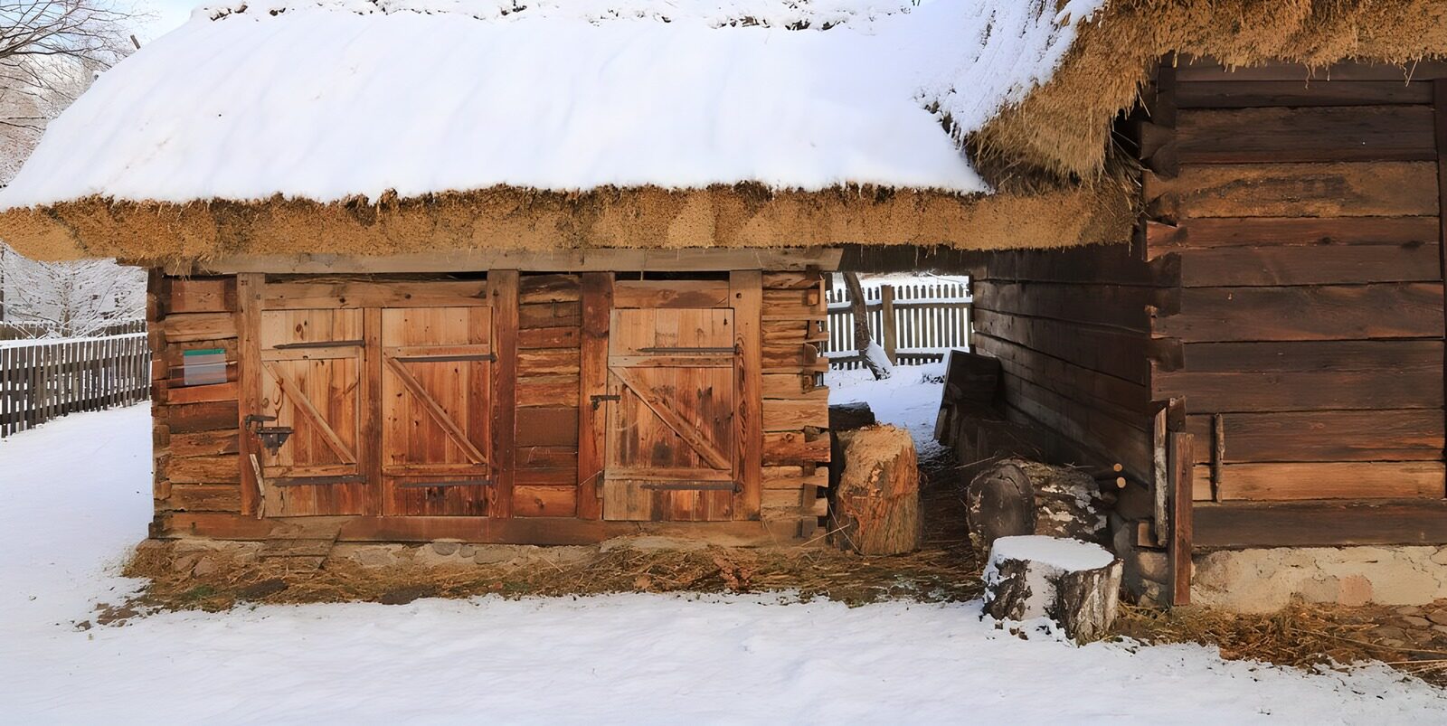 TP65975: Sfeervolle schuur in de sneeuw