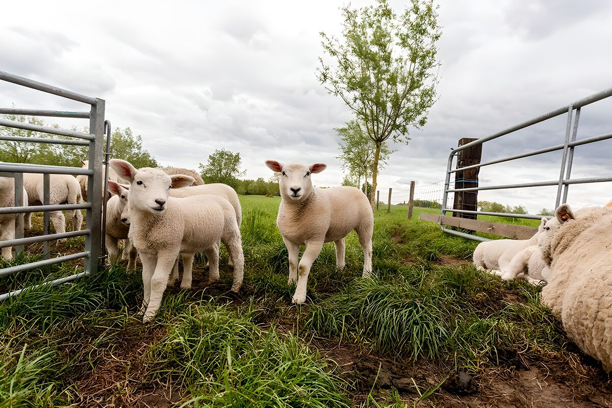 Schattige lammetjes op het gras