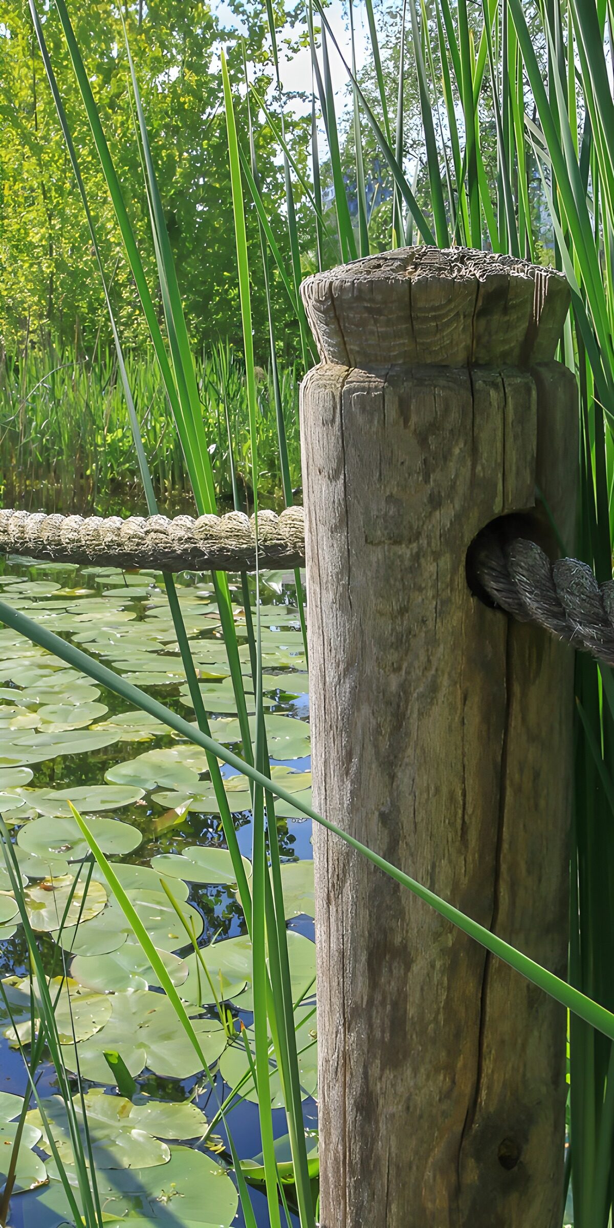 TP14633: Houten Paal Bij Waterleliën