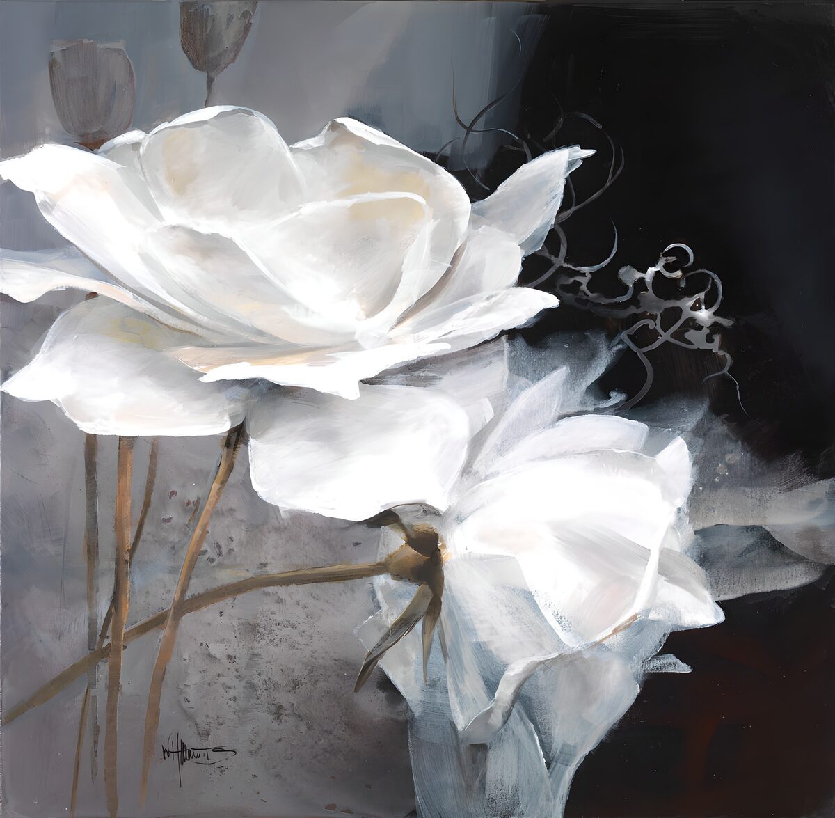 Witte rozen in abstracte stijl