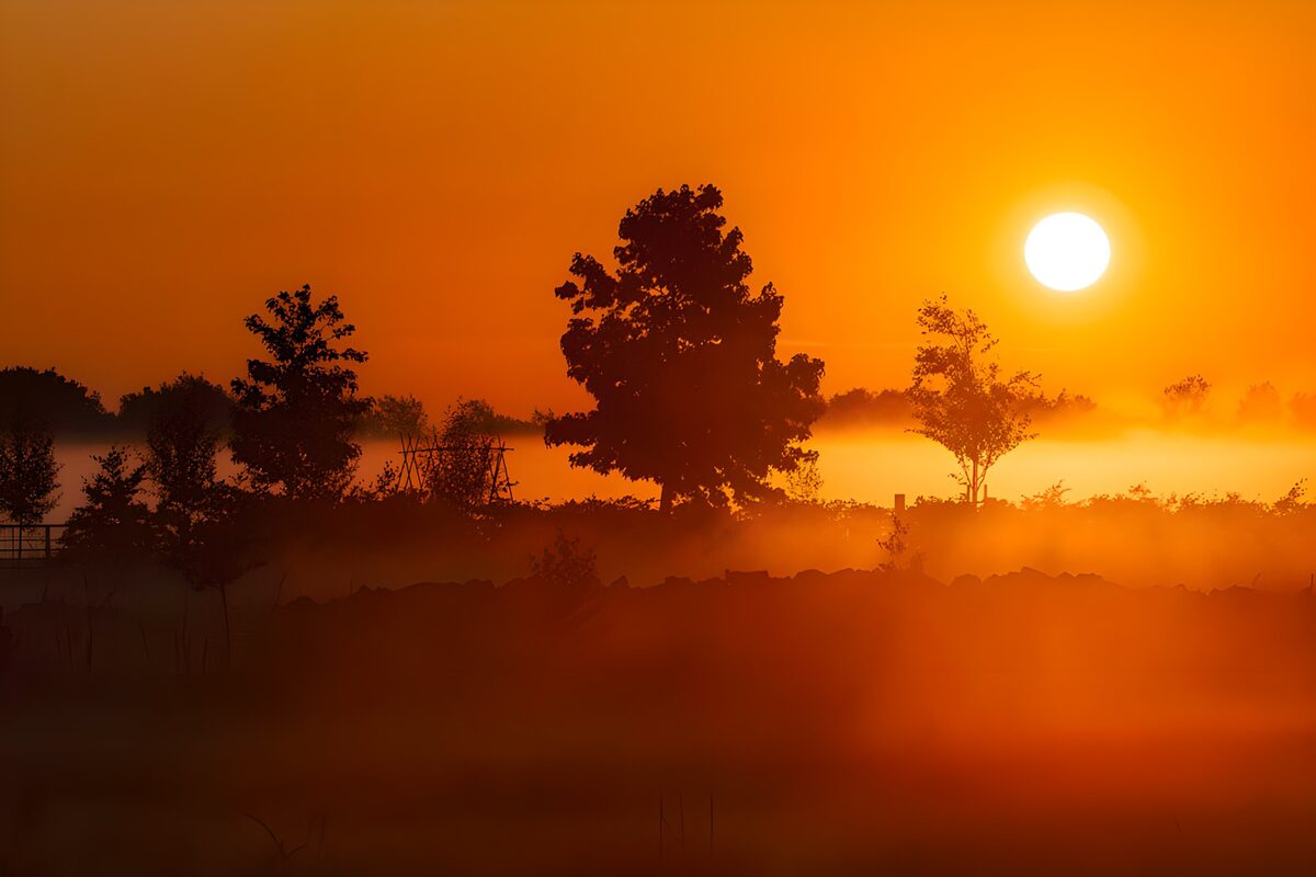 Zonsopgang boven mistig landschap