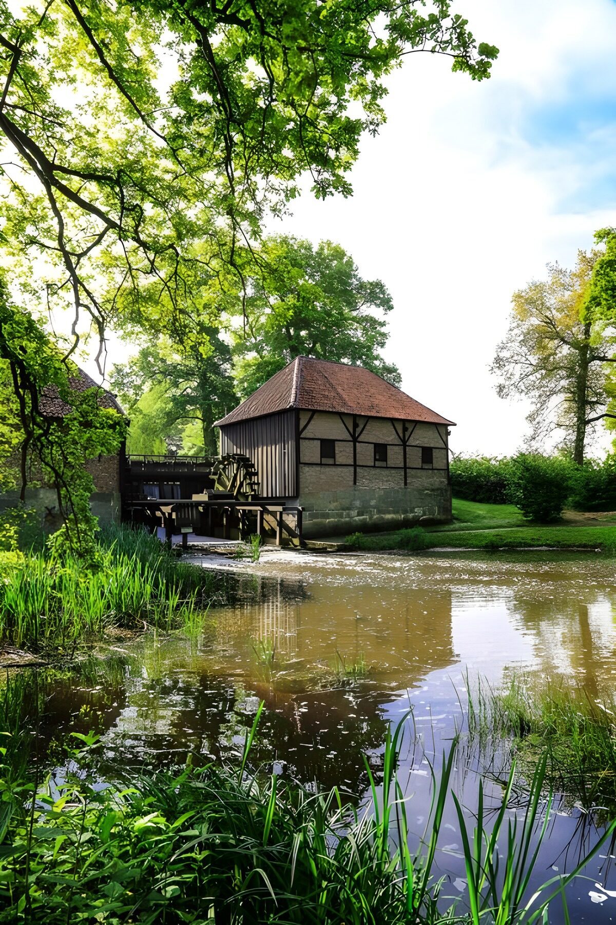 Historische watermolen in de natuur