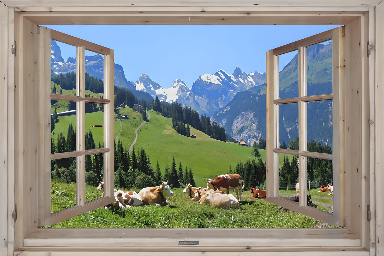 TP48641: Uitzicht op Alpenweide vanuit een raam
