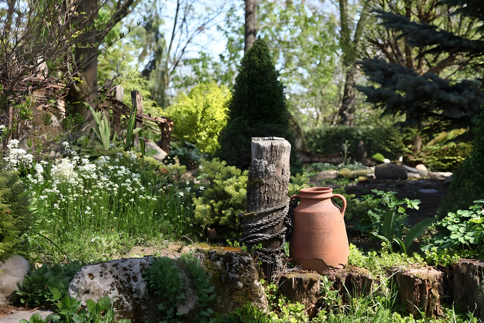 TP47100: Een Rustige Tuin met Aardewerken Pot