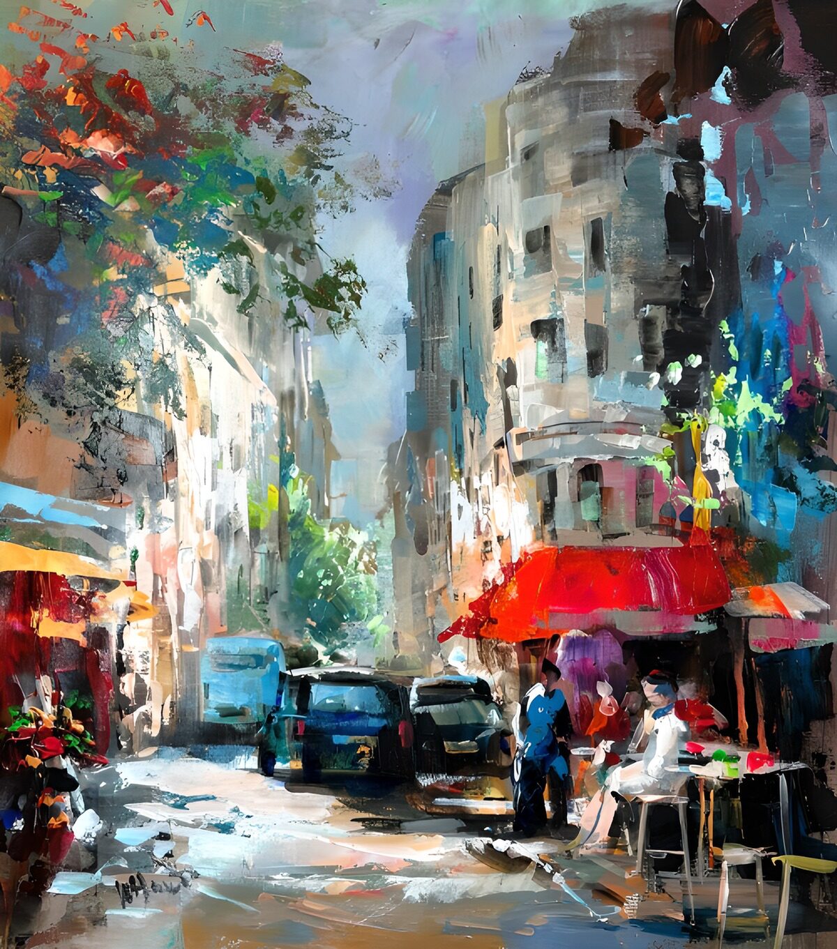 Zomerse Straat bij Café
