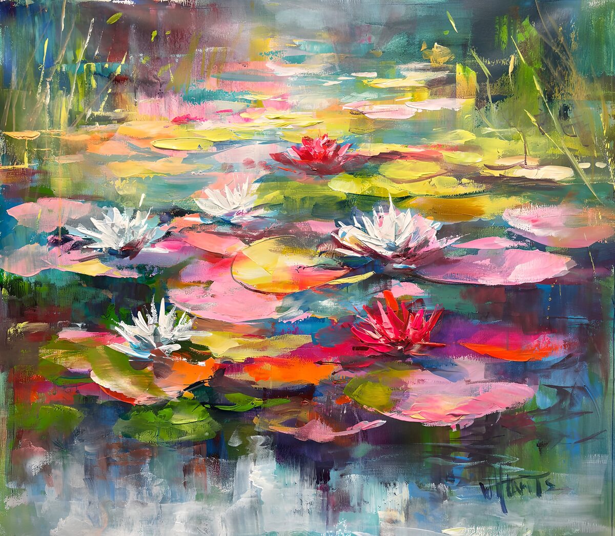 Kleurrijke waterlelies in harmonie