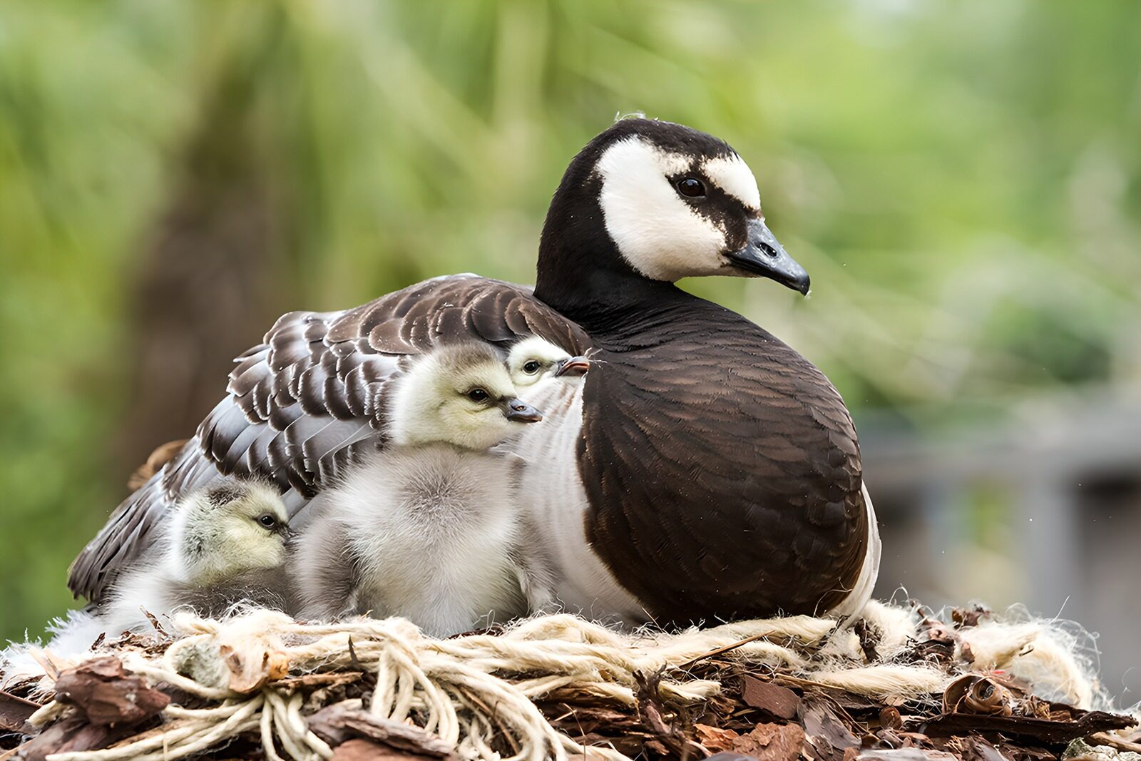 TP39034: Moeder en jonge eenden in hun nest