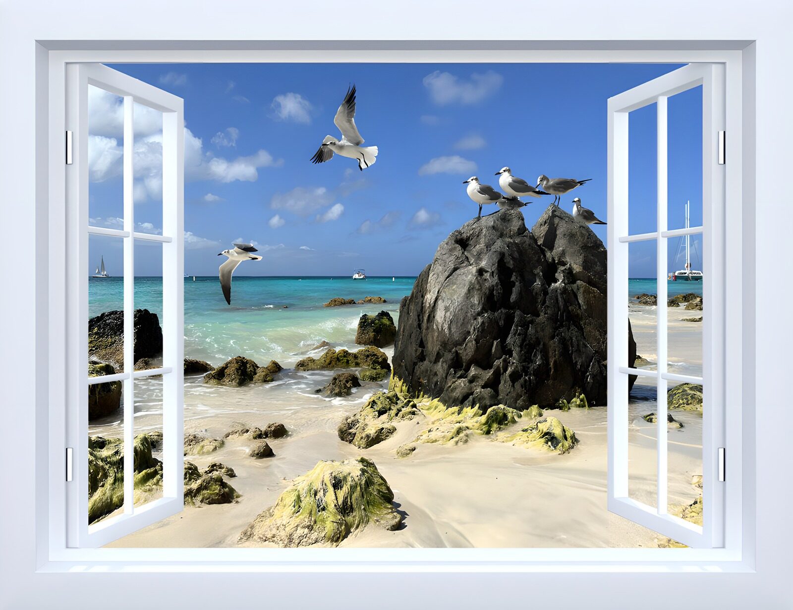 TP18337: Uitzicht op een prachtig strand met vogels