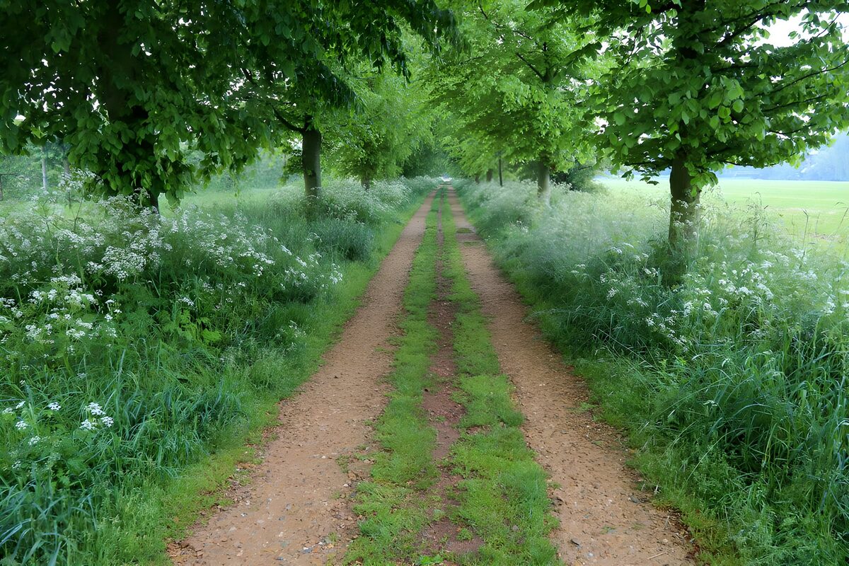 Groene Laan Tussen Bomen en Bloemen