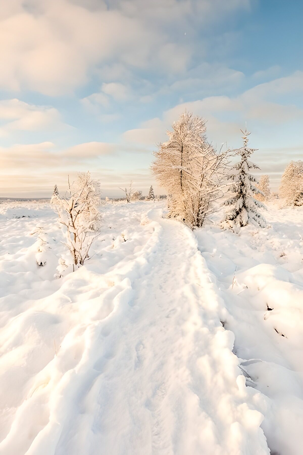 TP52978: Sneeuwbedekte pad door winterlandschap