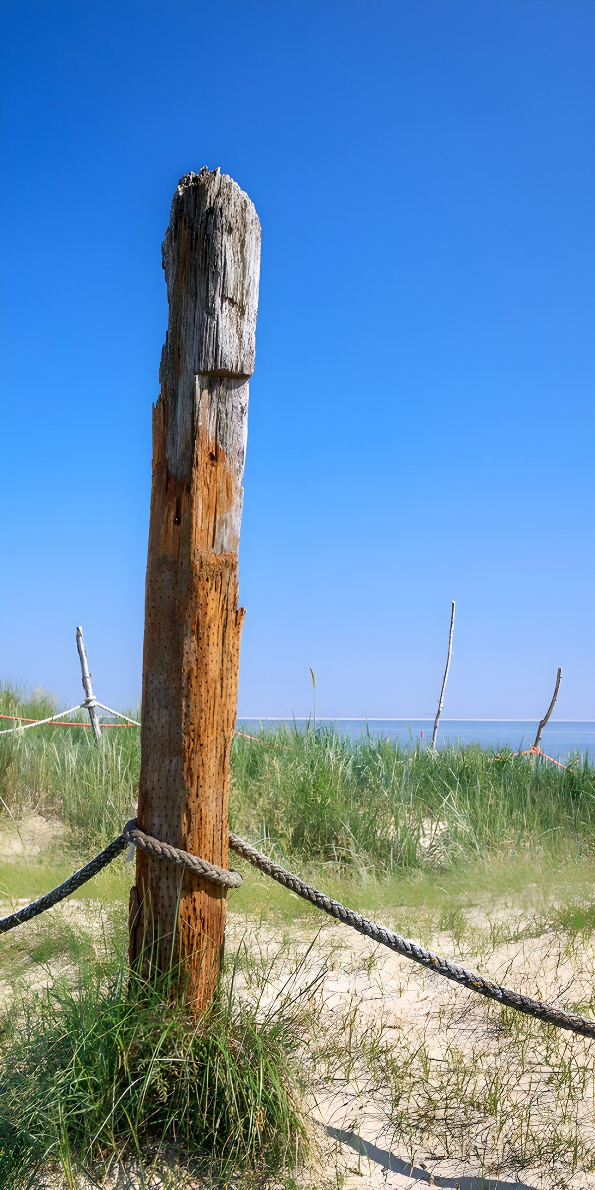 Paal met touw aan zee