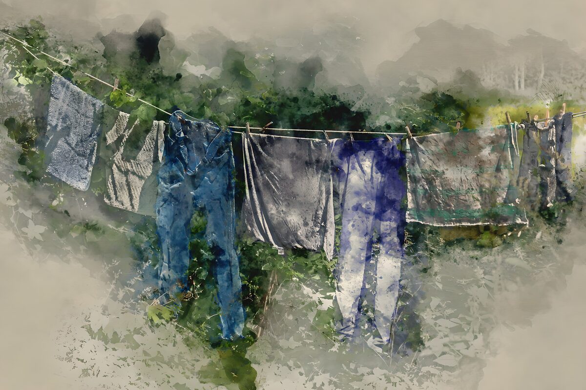Waslijn vol kleurrijke kleding
