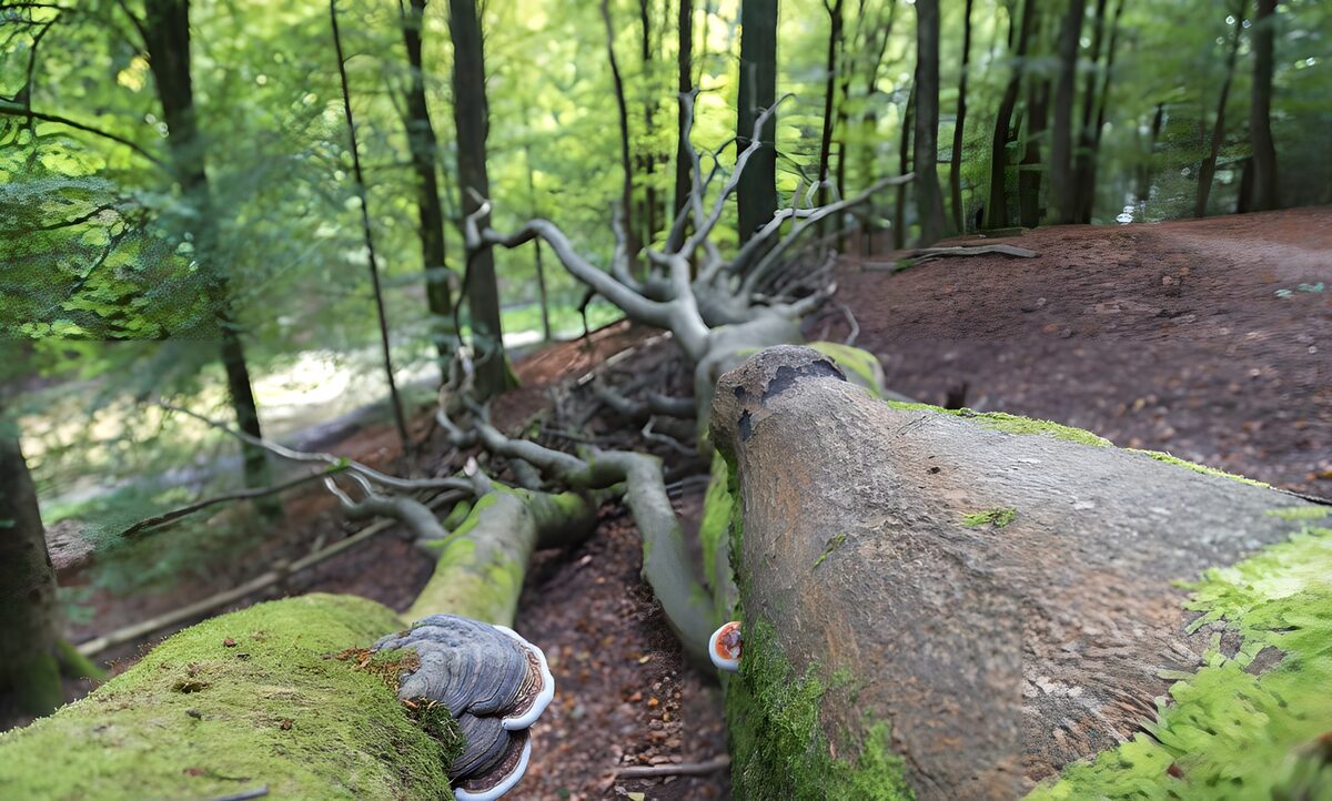 Mosachtige boomstam in het bos