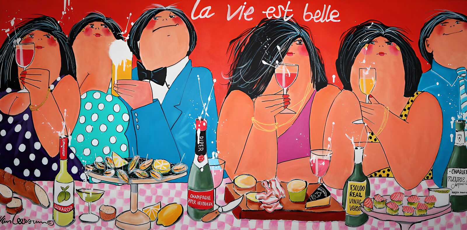TP25040: Feestelijke Vrouwen met Drank en Eten