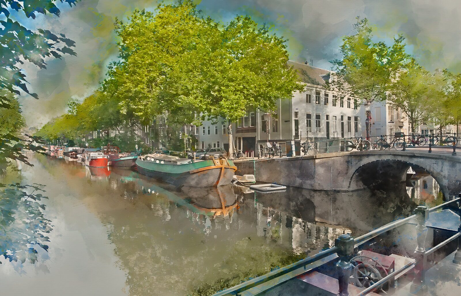TP16674: Rustige gracht met boten en groen