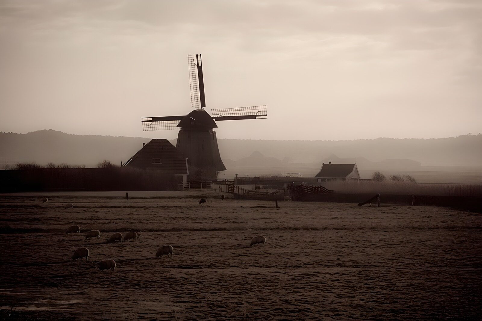TP60162: Rustige molen in het mistlandschap