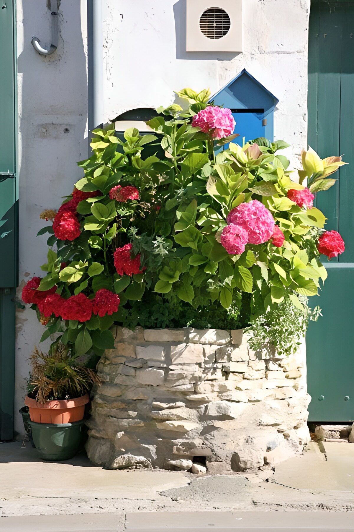 Oude put met bloemen langs de weg