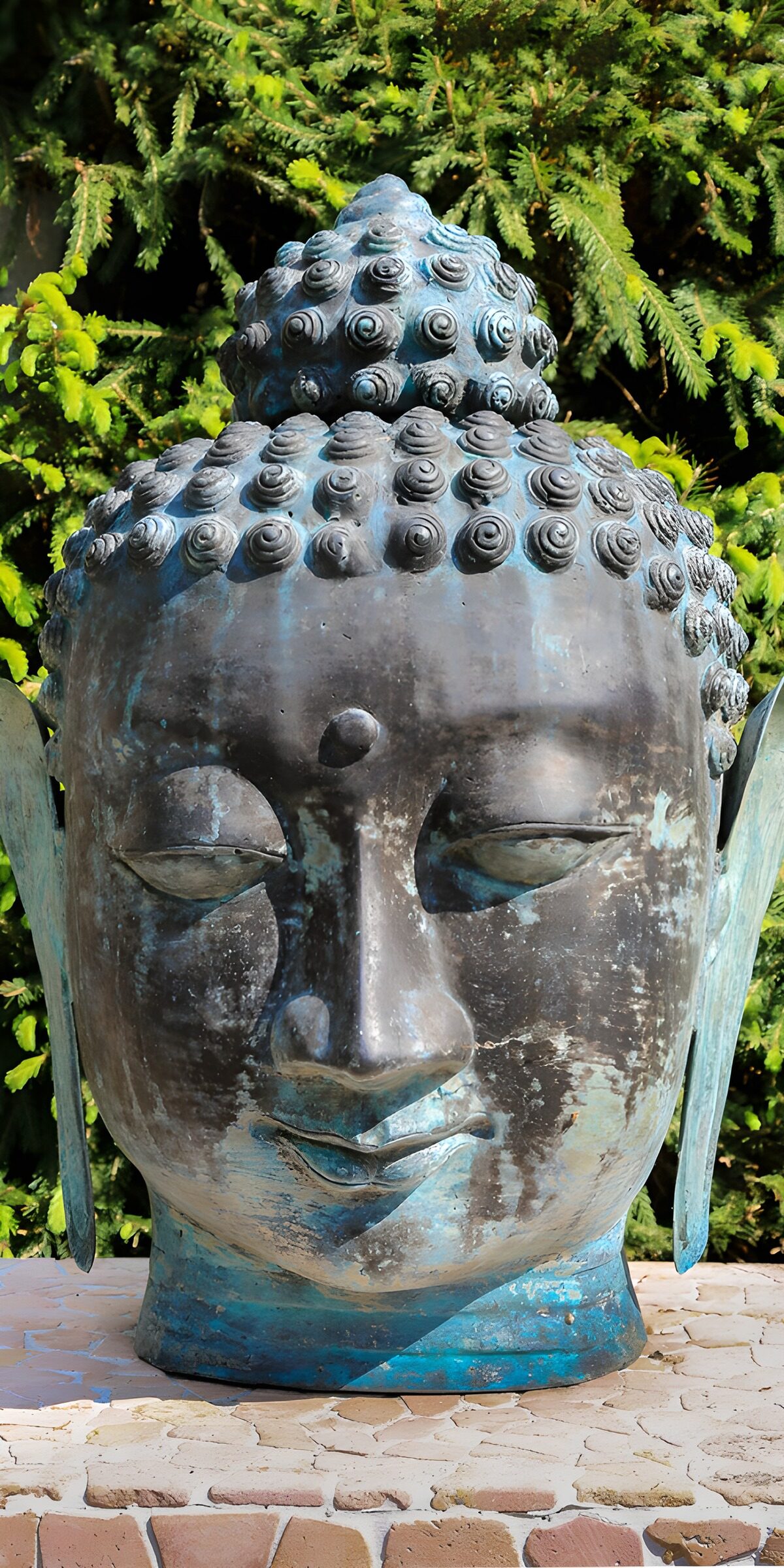 TP44945: Boeddha hoofdsculptuur in de natuur